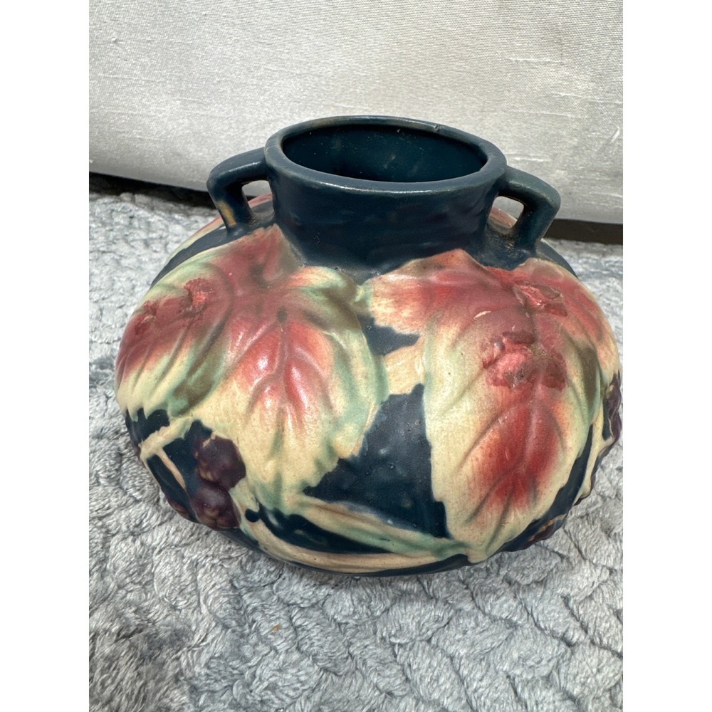 Réplica Roseville Pottery Falline Blue Vase Art Deco Leaves Berries 1990 Vintage